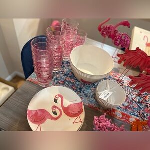 Flamingo Dinnerware Set (12)— Pink Accent Plates & Bowls